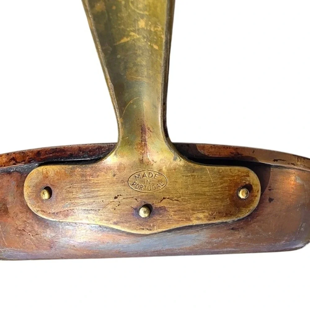 Vintage Made in Portugal Copper Skillet Set 2pc Brass Handles Tin Lined 10in 7in